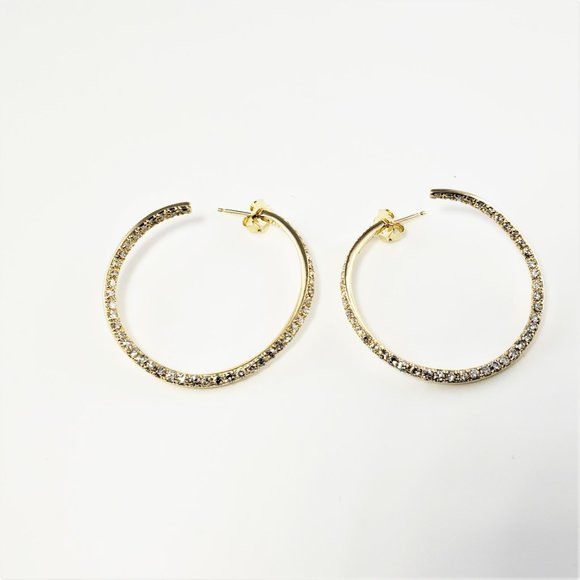 Vintage 14 Karat Yellow Gold Diamond Hoop Earrings #8522 - Picture 5 of 7